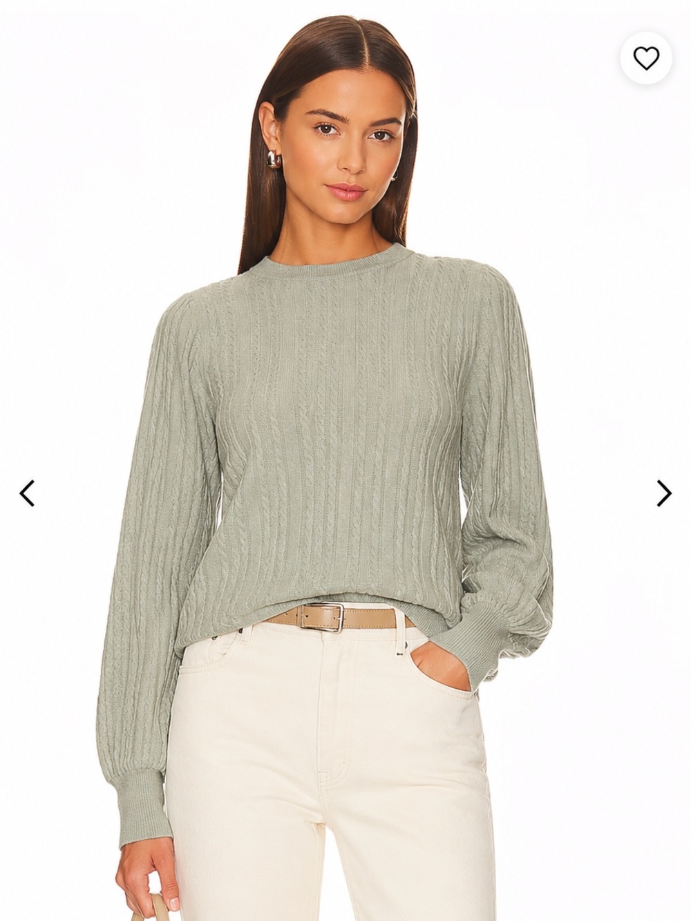 White + Warren Cable Knit Sweater Sage Green